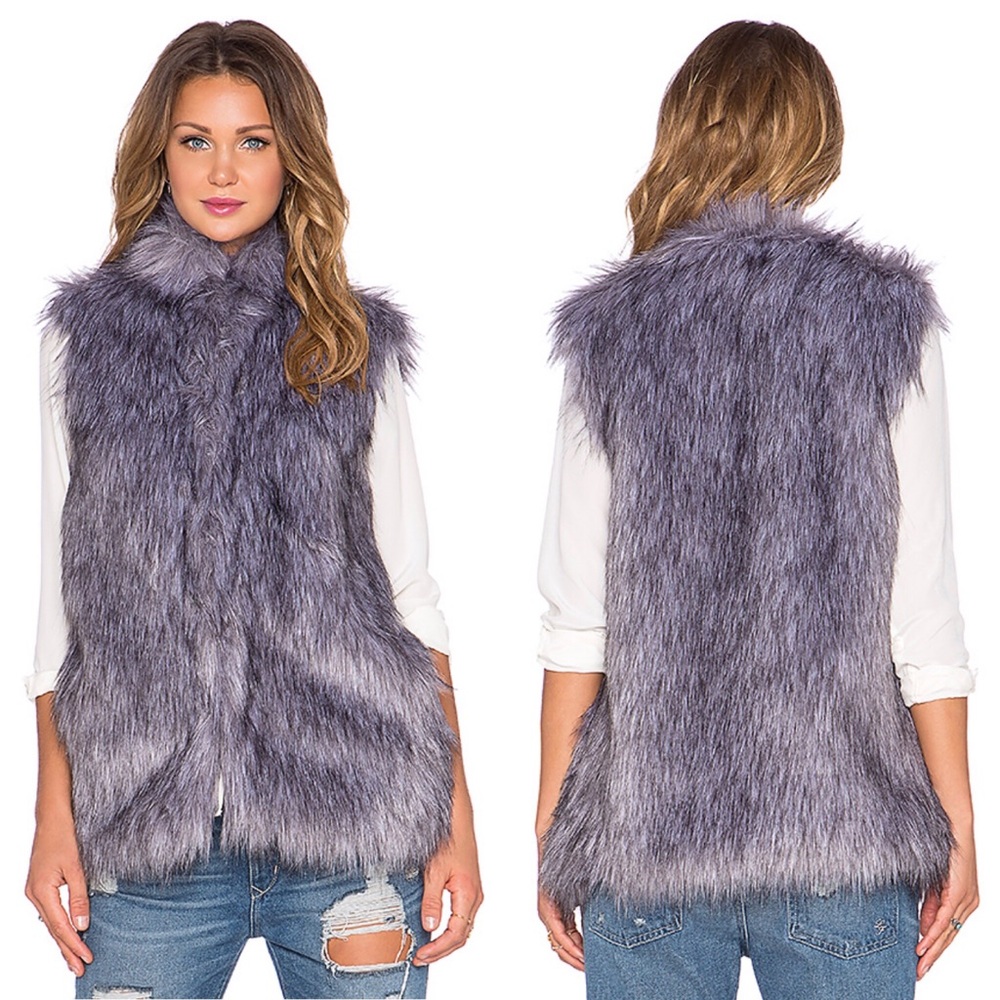LOVERS + FRIENDS Grey Faux Fur Vest x Revolve XS